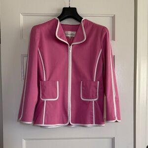 Oscar de la Renta Pink zipper Blazer & skirt with White Accents